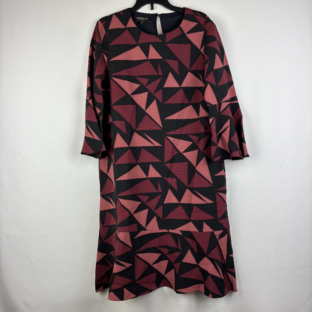 Small Geometric Pattern Shift Dress Red Black 3/4 Bell Sleeve Cocktail Work
